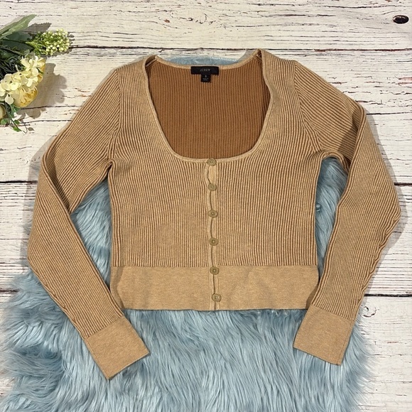 J.CREW Women's Camel Tan Scoopneck Stretch Cardigan Top - Picture 2 of 8